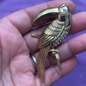 Vintage Gold Sparkly Parrot Brooch